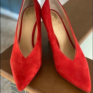 Vince Camino red hot suede heels